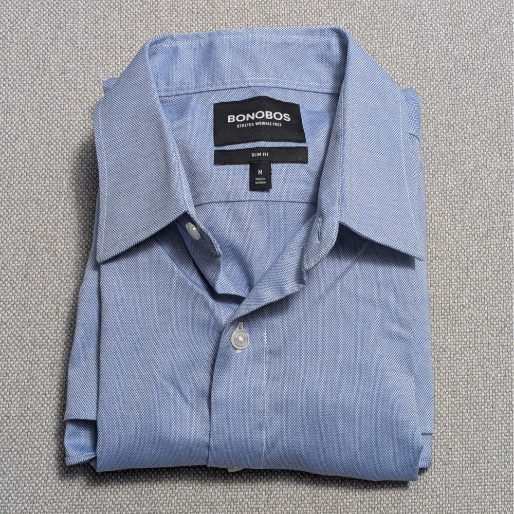 BONOBOS Men's Blue Dress Shirt M Slim Fit Stretch Wrinkle-Free Cotton